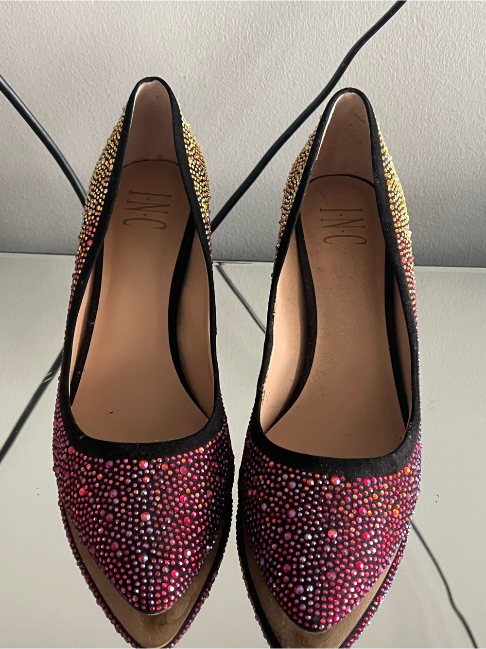 INC International Concepts Pink and Gold Crystal Pointed Toe Pumps
